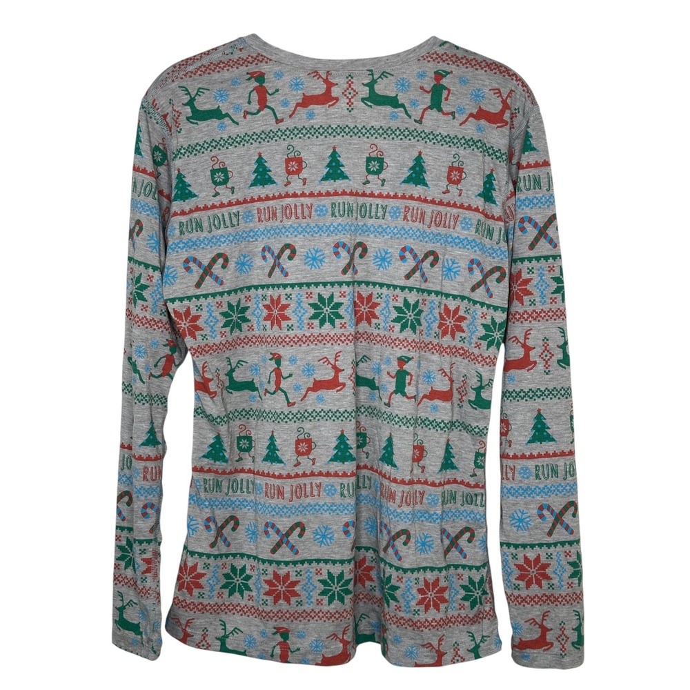Brooks Long Sleeve Shirt Medium Grey Holiday Run Jolly Reindeer Elf 221365 - Picture 2 of 7
